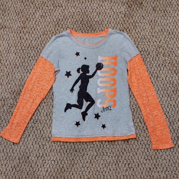 Justice Layered T-Shirt Basketball Hoops Orange Black Silver Girl Size 18 - Picture 14 of 14